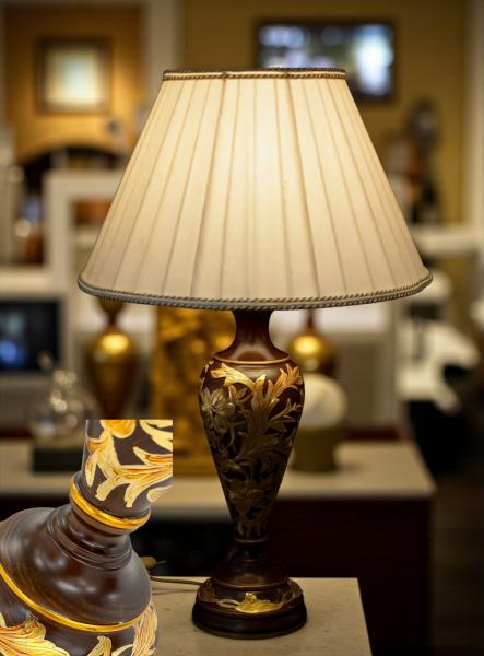 Tischleuchte , Nachttischlampe , Tischlampe , Lampe , Leuchte Braun beige gold 63 cm Klassische Tischleuchte UVP 279€