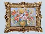 Gerahmte Gemälde 56x46cm Blumen Vase Gold Bild Kunstdruck Bild Wandbild Rosen Stillleben