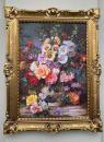 Gerahmte Gemälde Blumen Bilder mit Rahmen 90x70cm Blumenstillleben in Vase Bunte Blumen Gerahmte Gemälde Wandbild
