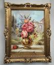 Gerahmte Gemälde Stillleben Blumen in Vase Gold in Barock Rahmen Prunk 90x70 Blumen Bild
